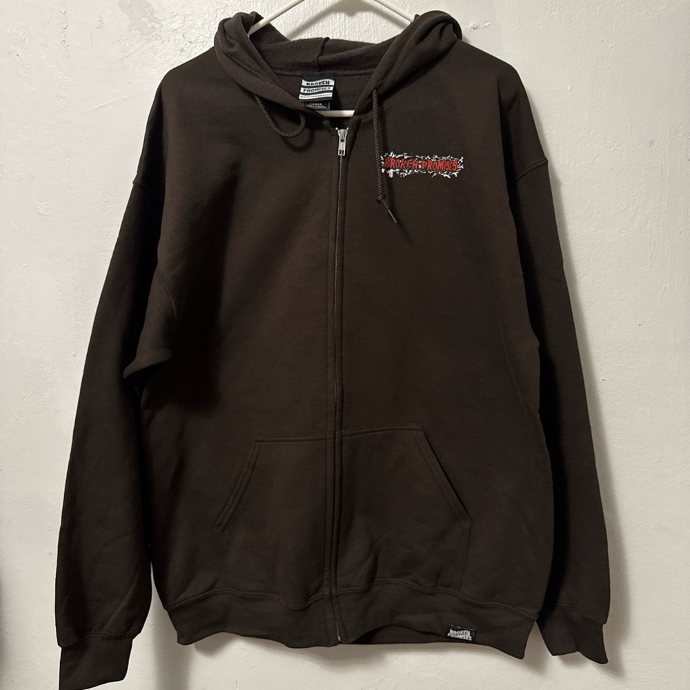 Broken Promises Coffin Jumper Brown Zip Hoodie Size Large NWOT